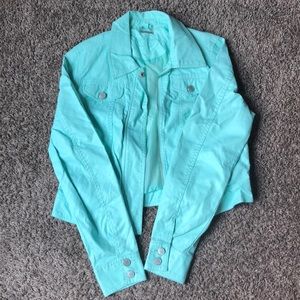 Light teal LEATHER JACKET